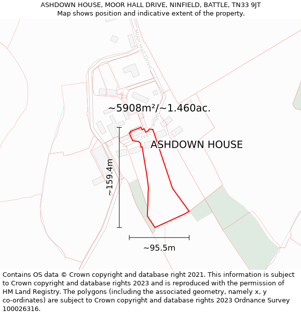 ASHDOWN HOUSE, MOOR HALL DRIVE, NINFIELD, BATTLE, TN33 9JT: Plot and title map