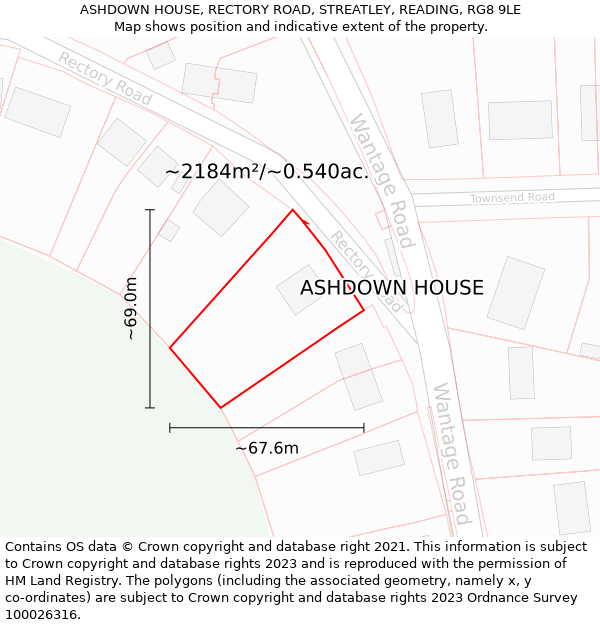 ASHDOWN HOUSE, RECTORY ROAD, STREATLEY, READING, RG8 9LE: Plot and title map