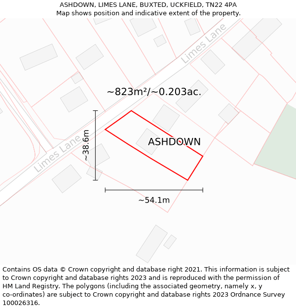 ASHDOWN, LIMES LANE, BUXTED, UCKFIELD, TN22 4PA: Plot and title map