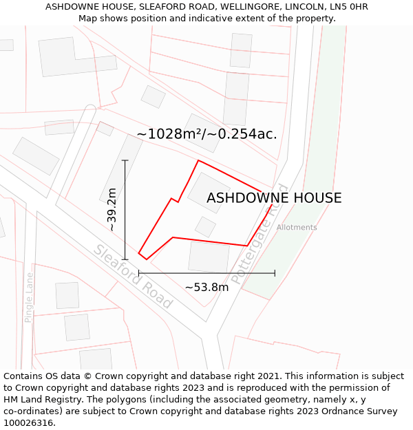 ASHDOWNE HOUSE, SLEAFORD ROAD, WELLINGORE, LINCOLN, LN5 0HR: Plot and title map