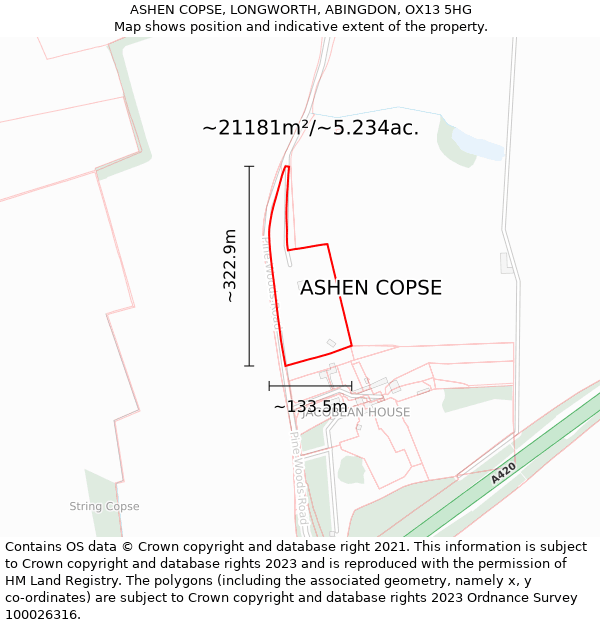 ASHEN COPSE, LONGWORTH, ABINGDON, OX13 5HG: Plot and title map