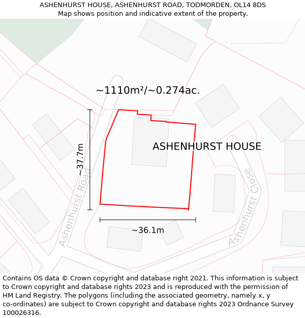 ASHENHURST HOUSE, ASHENHURST ROAD, TODMORDEN, OL14 8DS: Plot and title map