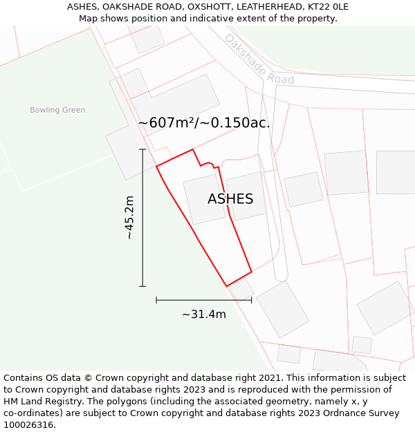 ASHES, OAKSHADE ROAD, OXSHOTT, LEATHERHEAD, KT22 0LE: Plot and title map