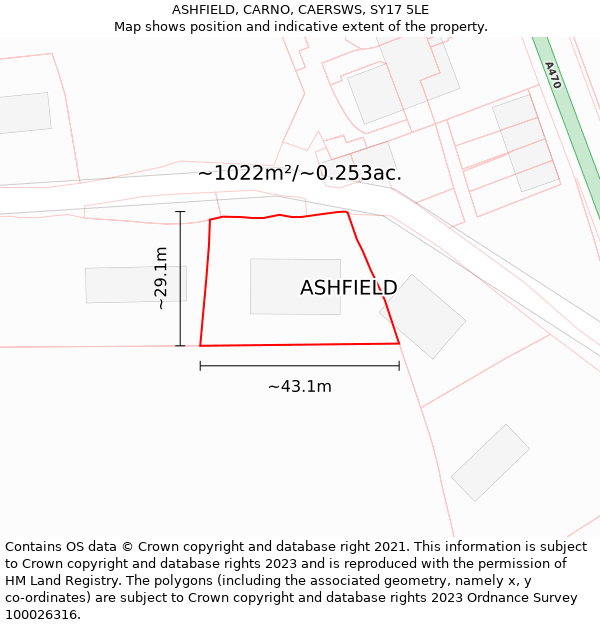 ASHFIELD, CARNO, CAERSWS, SY17 5LE: Plot and title map