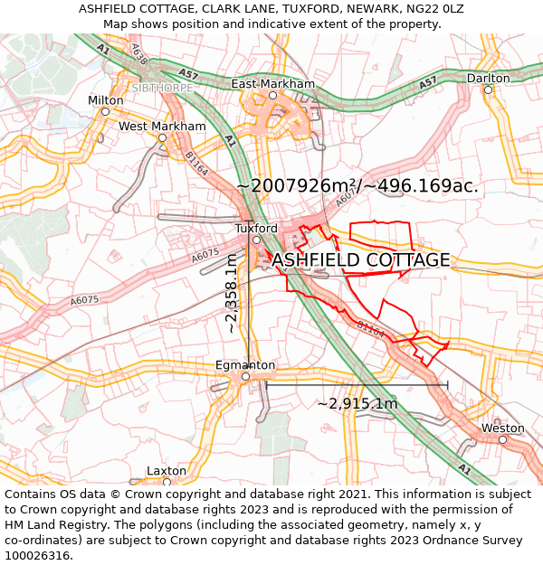 ASHFIELD COTTAGE, CLARK LANE, TUXFORD, NEWARK, NG22 0LZ: Plot and title map