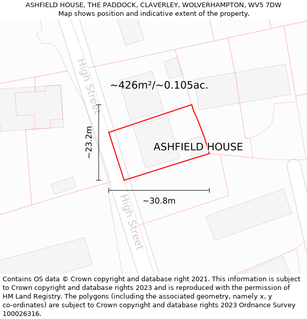 ASHFIELD HOUSE, THE PADDOCK, CLAVERLEY, WOLVERHAMPTON, WV5 7DW: Plot and title map