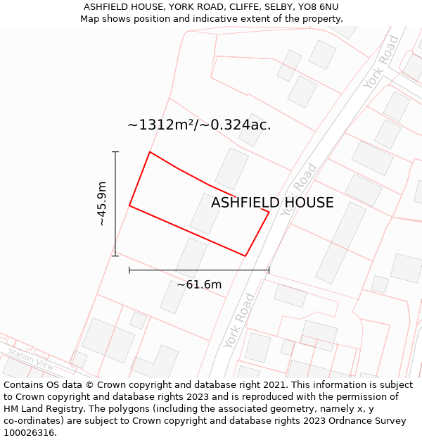 ASHFIELD HOUSE, YORK ROAD, CLIFFE, SELBY, YO8 6NU: Plot and title map