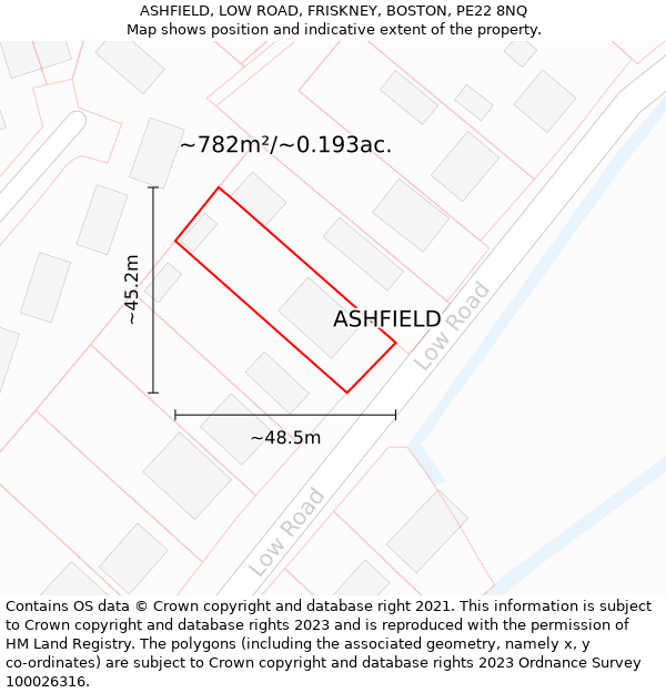 ASHFIELD, LOW ROAD, FRISKNEY, BOSTON, PE22 8NQ: Plot and title map