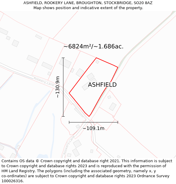 ASHFIELD, ROOKERY LANE, BROUGHTON, STOCKBRIDGE, SO20 8AZ: Plot and title map