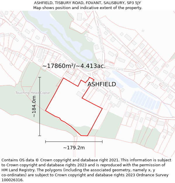 ASHFIELD, TISBURY ROAD, FOVANT, SALISBURY, SP3 5JY: Plot and title map