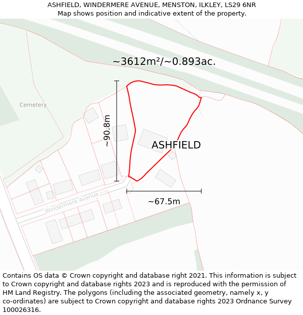 ASHFIELD, WINDERMERE AVENUE, MENSTON, ILKLEY, LS29 6NR: Plot and title map