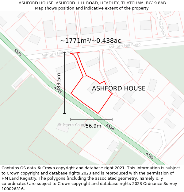 ASHFORD HOUSE, ASHFORD HILL ROAD, HEADLEY, THATCHAM, RG19 8AB: Plot and title map