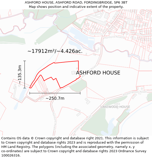 ASHFORD HOUSE, ASHFORD ROAD, FORDINGBRIDGE, SP6 3BT: Plot and title map