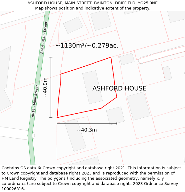 ASHFORD HOUSE, MAIN STREET, BAINTON, DRIFFIELD, YO25 9NE: Plot and title map
