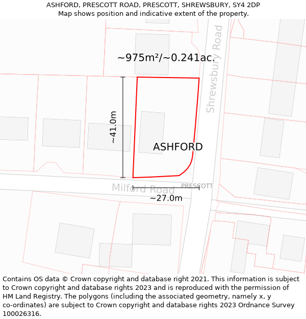 ASHFORD, PRESCOTT ROAD, PRESCOTT, SHREWSBURY, SY4 2DP: Plot and title map