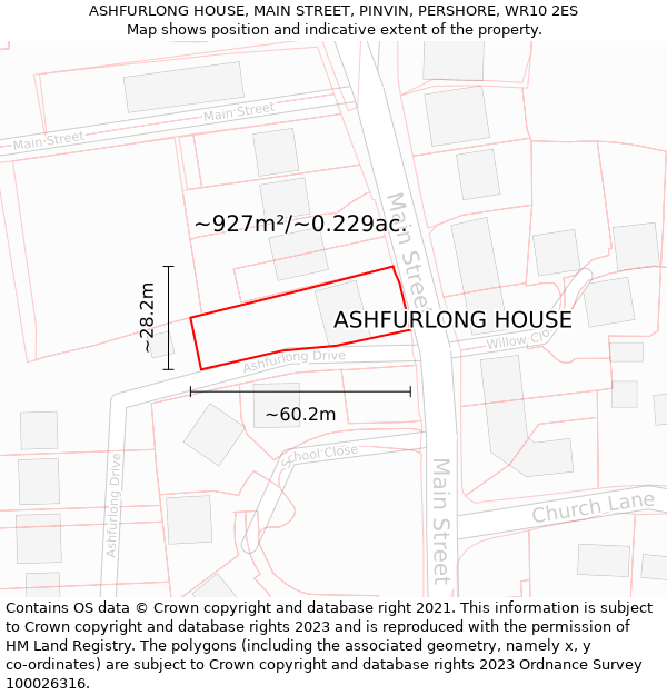 ASHFURLONG HOUSE, MAIN STREET, PINVIN, PERSHORE, WR10 2ES: Plot and title map