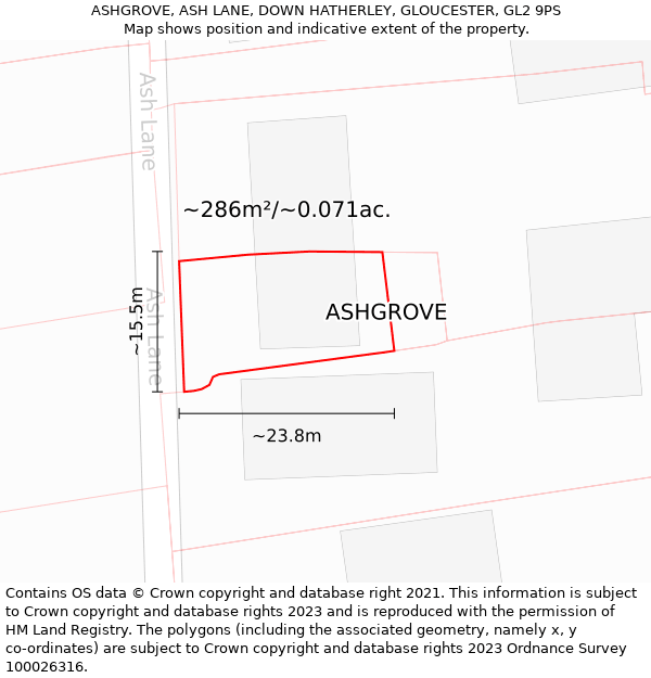 ASHGROVE, ASH LANE, DOWN HATHERLEY, GLOUCESTER, GL2 9PS: Plot and title map
