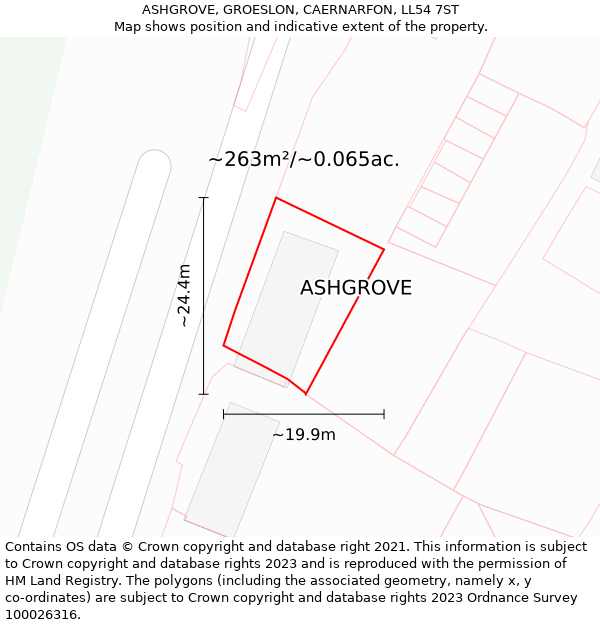 ASHGROVE, GROESLON, CAERNARFON, LL54 7ST: Plot and title map