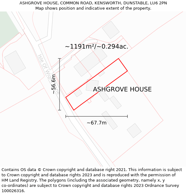 ASHGROVE HOUSE, COMMON ROAD, KENSWORTH, DUNSTABLE, LU6 2PN: Plot and title map