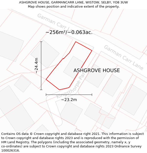 ASHGROVE HOUSE, GARMANCARR LANE, WISTOW, SELBY, YO8 3UW: Plot and title map