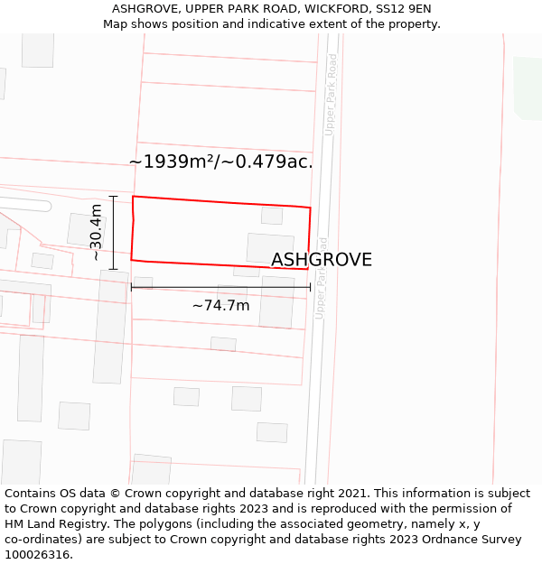 ASHGROVE, UPPER PARK ROAD, WICKFORD, SS12 9EN: Plot and title map