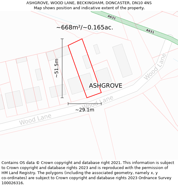 ASHGROVE, WOOD LANE, BECKINGHAM, DONCASTER, DN10 4NS: Plot and title map