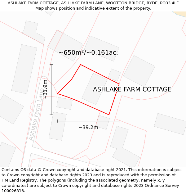 ASHLAKE FARM COTTAGE, ASHLAKE FARM LANE, WOOTTON BRIDGE, RYDE, PO33 4LF: Plot and title map