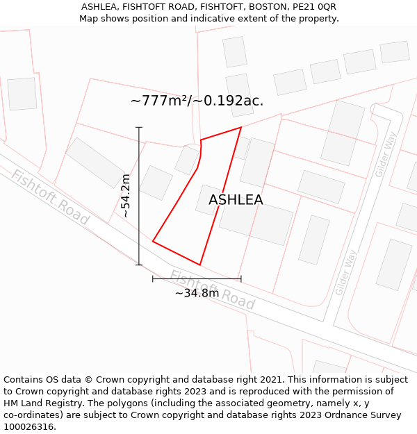 ASHLEA, FISHTOFT ROAD, FISHTOFT, BOSTON, PE21 0QR: Plot and title map