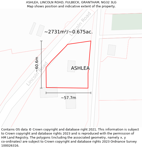 ASHLEA, LINCOLN ROAD, FULBECK, GRANTHAM, NG32 3LG: Plot and title map