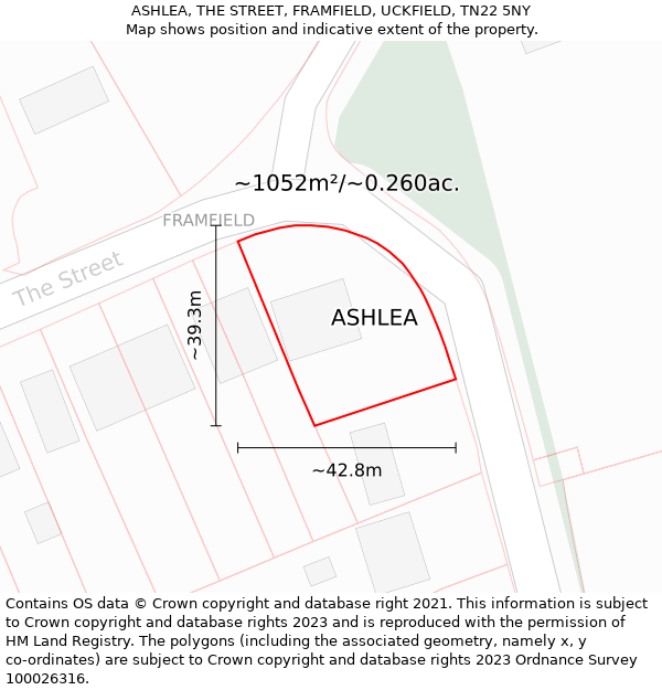 ASHLEA, THE STREET, FRAMFIELD, UCKFIELD, TN22 5NY: Plot and title map