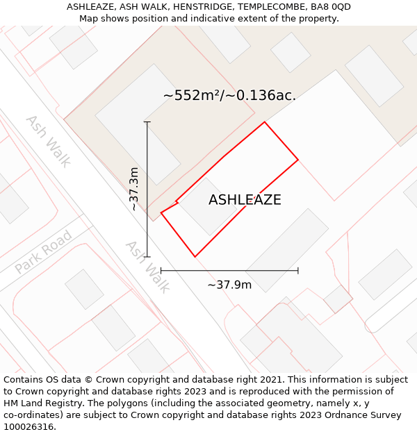 ASHLEAZE, ASH WALK, HENSTRIDGE, TEMPLECOMBE, BA8 0QD: Plot and title map