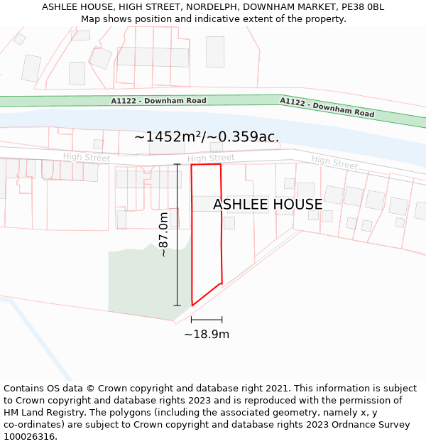 ASHLEE HOUSE, HIGH STREET, NORDELPH, DOWNHAM MARKET, PE38 0BL: Plot and title map