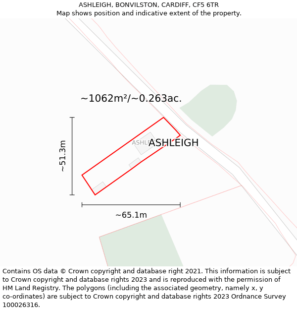 ASHLEIGH, BONVILSTON, CARDIFF, CF5 6TR: Plot and title map