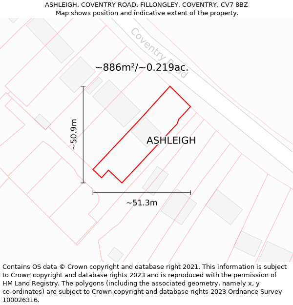 ASHLEIGH, COVENTRY ROAD, FILLONGLEY, COVENTRY, CV7 8BZ: Plot and title map