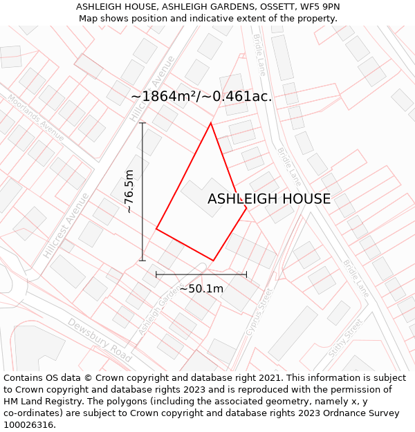 ASHLEIGH HOUSE, ASHLEIGH GARDENS, OSSETT, WF5 9PN: Plot and title map