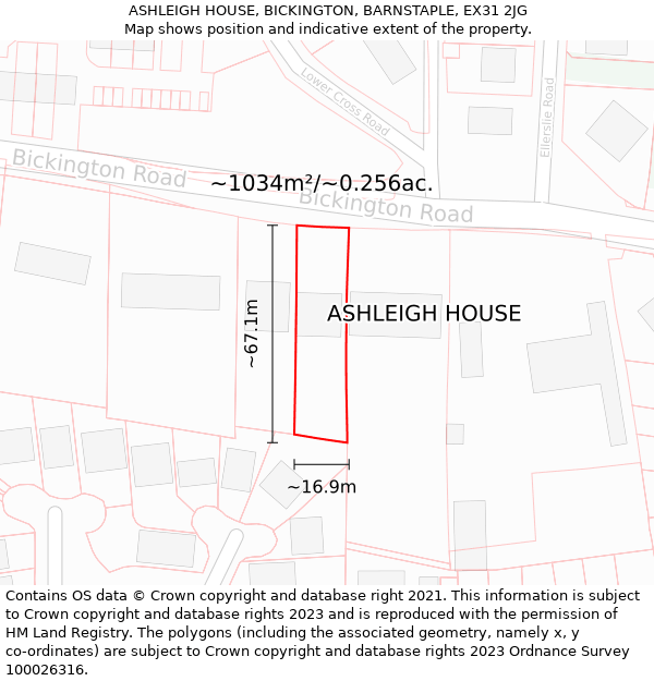 ASHLEIGH HOUSE, BICKINGTON, BARNSTAPLE, EX31 2JG: Plot and title map