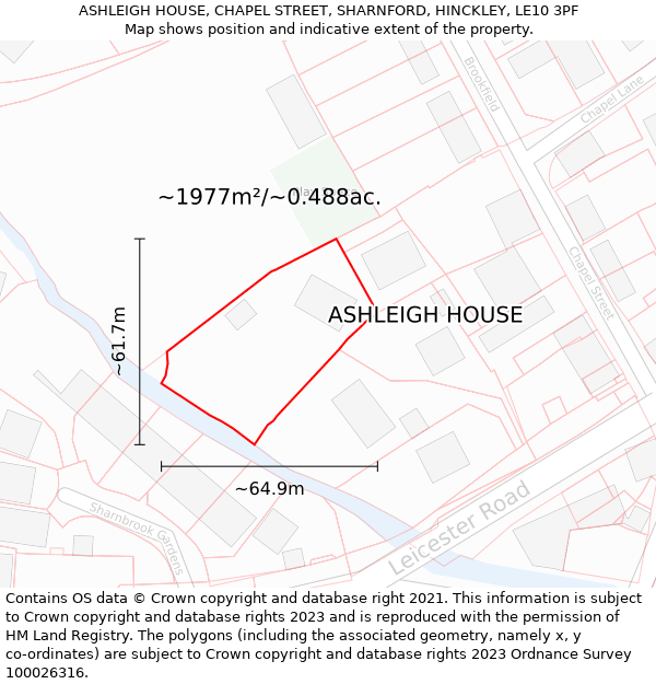 ASHLEIGH HOUSE, CHAPEL STREET, SHARNFORD, HINCKLEY, LE10 3PF: Plot and title map