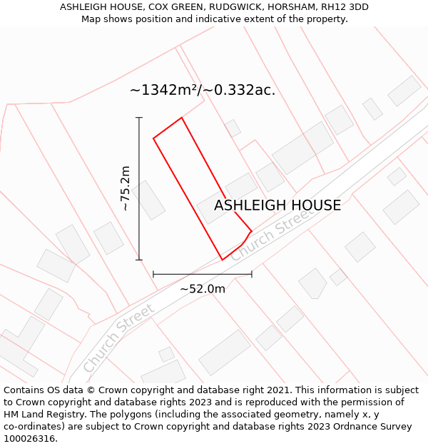 ASHLEIGH HOUSE, COX GREEN, RUDGWICK, HORSHAM, RH12 3DD: Plot and title map