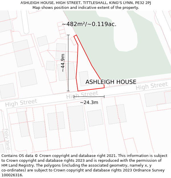 ASHLEIGH HOUSE, HIGH STREET, TITTLESHALL, KING'S LYNN, PE32 2PJ: Plot and title map