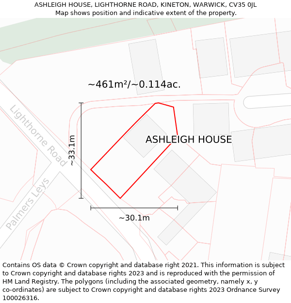 ASHLEIGH HOUSE, LIGHTHORNE ROAD, KINETON, WARWICK, CV35 0JL: Plot and title map