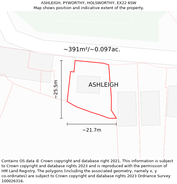 ASHLEIGH, PYWORTHY, HOLSWORTHY, EX22 6SW: Plot and title map