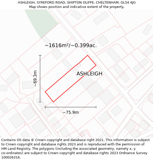 ASHLEIGH, SYREFORD ROAD, SHIPTON OLIFFE, CHELTENHAM, GL54 4JG: Plot and title map