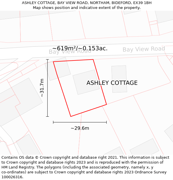 ASHLEY COTTAGE, BAY VIEW ROAD, NORTHAM, BIDEFORD, EX39 1BH: Plot and title map