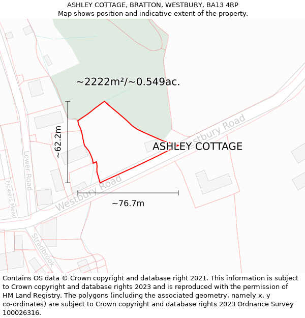 ASHLEY COTTAGE, BRATTON, WESTBURY, BA13 4RP: Plot and title map
