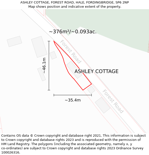 ASHLEY COTTAGE, FOREST ROAD, HALE, FORDINGBRIDGE, SP6 2NP: Plot and title map