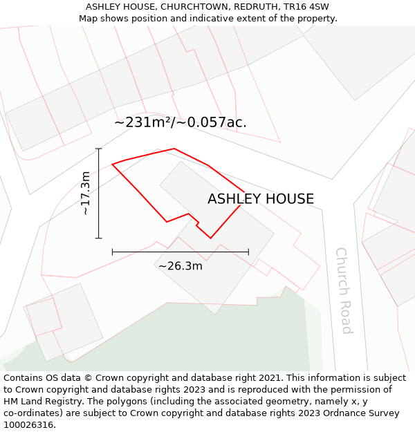 ASHLEY HOUSE, CHURCHTOWN, REDRUTH, TR16 4SW: Plot and title map