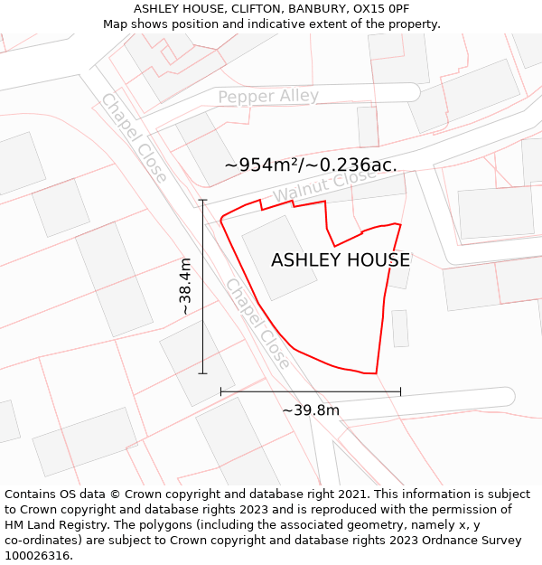 ASHLEY HOUSE, CLIFTON, BANBURY, OX15 0PF: Plot and title map