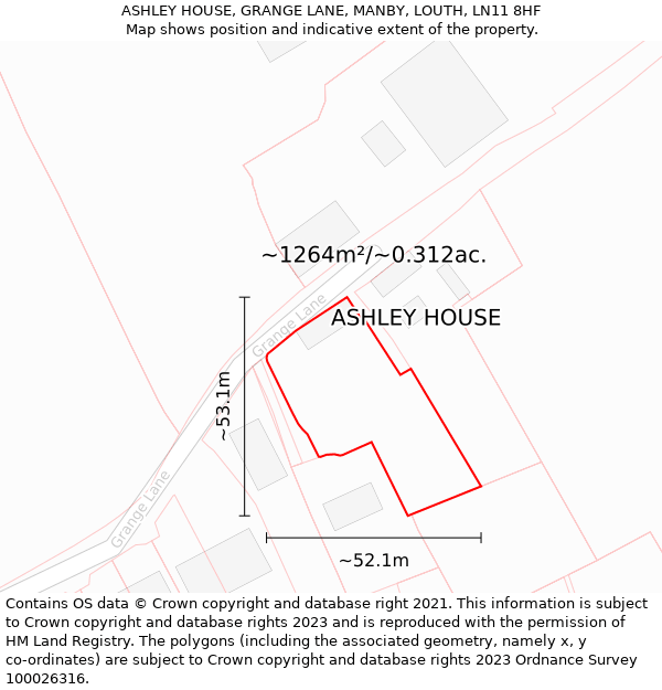 ASHLEY HOUSE, GRANGE LANE, MANBY, LOUTH, LN11 8HF: Plot and title map