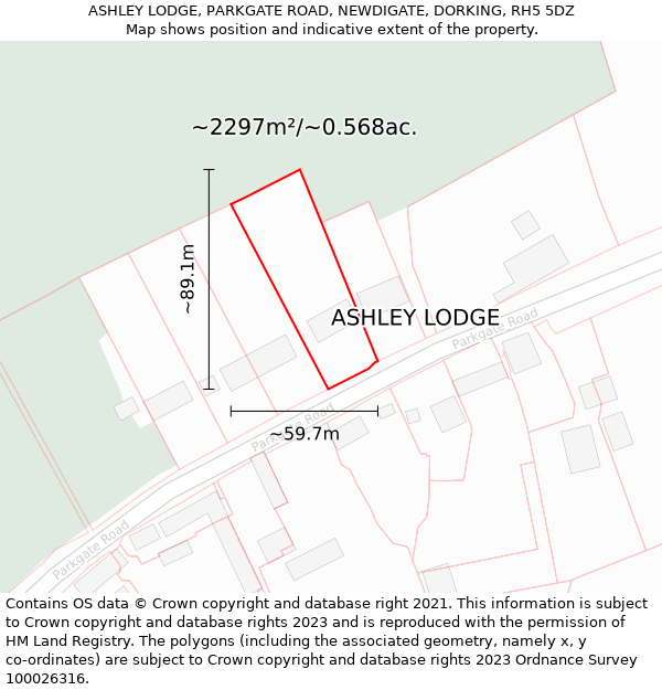 ASHLEY LODGE, PARKGATE ROAD, NEWDIGATE, DORKING, RH5 5DZ: Plot and title map