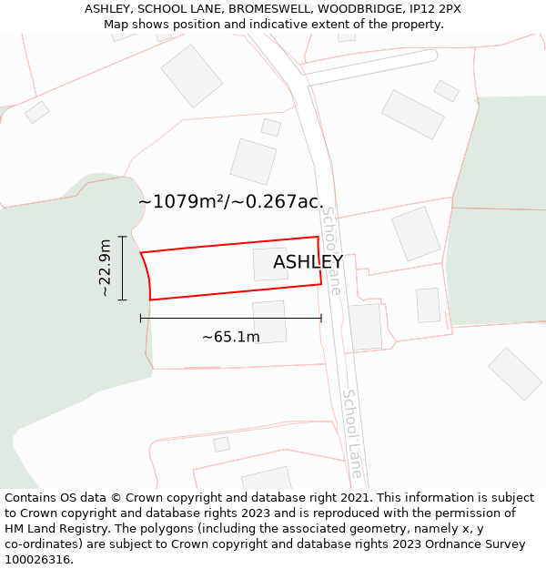 ASHLEY, SCHOOL LANE, BROMESWELL, WOODBRIDGE, IP12 2PX: Plot and title map